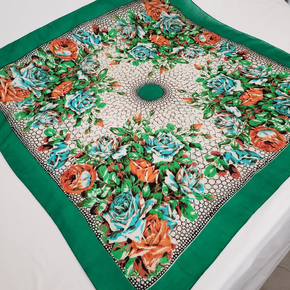 Vintage 1950s/1960s Silk Scarf-Flowers-Roses-Great Print & Color